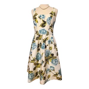 Betsey Johnson New York vintage 1990s y2k retro pinup princess silk roses floral preppy sex in the city blue white green barbie dress