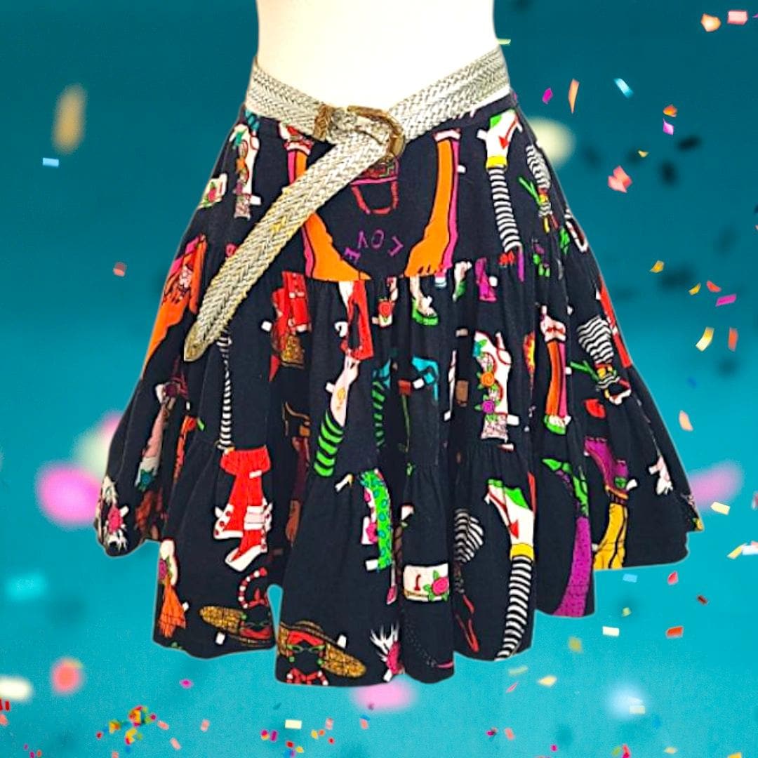 希少美品✨マディソンブルー HIGH GAUGE PLEARTS SKIRT 0 1989 Vintage Betsey Johnson Punk Label PAPERDOLL Print High