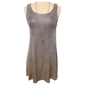 Betsey Johnson vintage y2k 90s gray stretchy silver Polka-dot mod mini length tank dress retro club party disco ball rock star contemporary