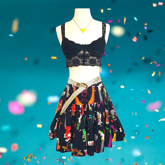 1989 Vintage Betsey Johnson Punk Label PAPERDOLL Print High Waist