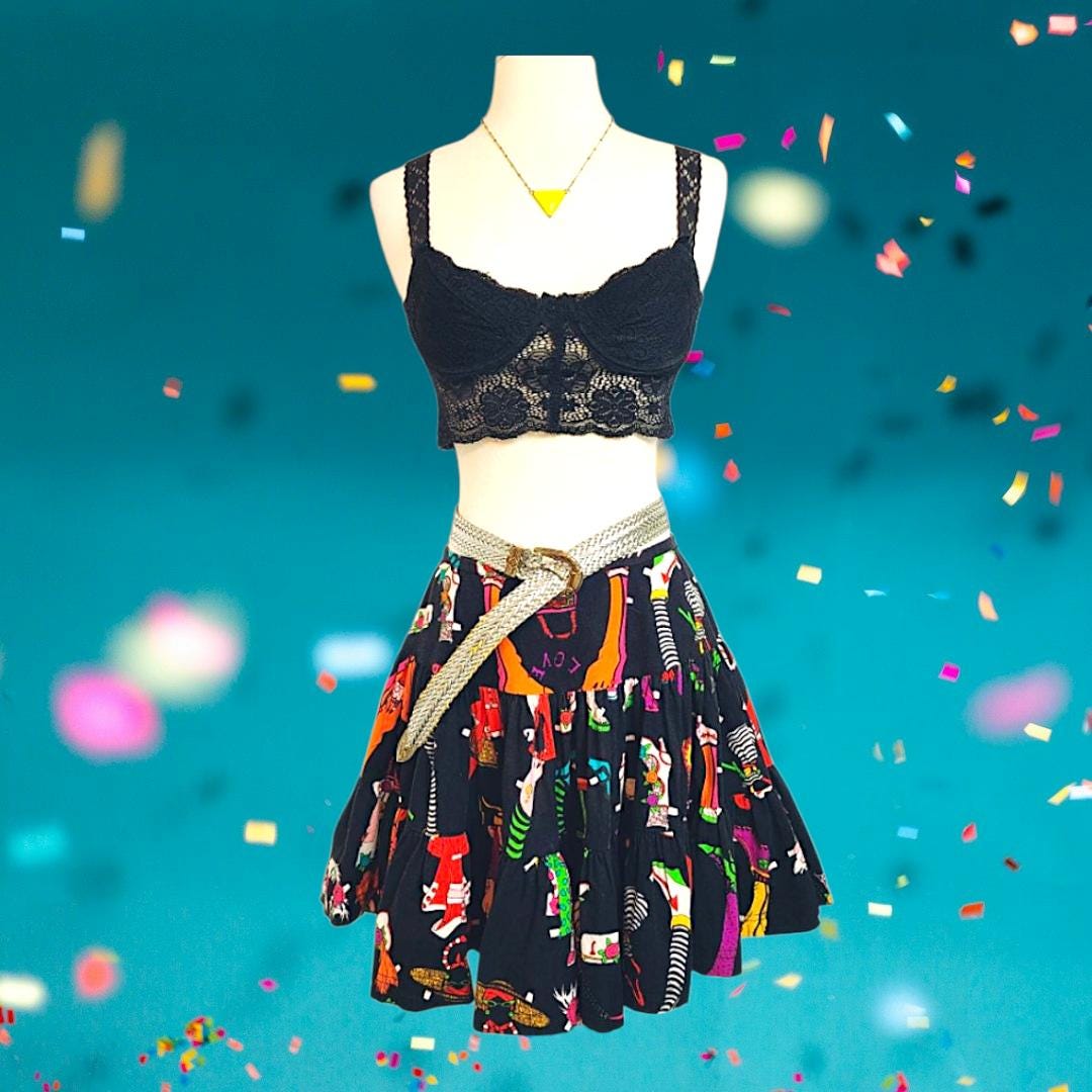 1989 Vintage Betsey Johnson Punk Label PAPERDOLL Print High