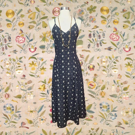 Betsey Johnson vintage maxi dress embroidered floral pattern formal evening  retro 90s y2k holiday backless