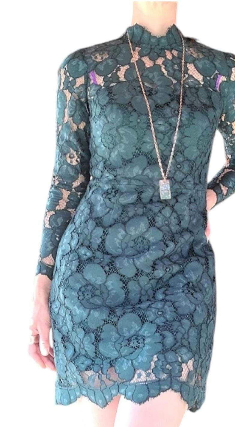 betsey johnson green lace dress Betsey Johnson Vtg Lime Green With White Lace Dress