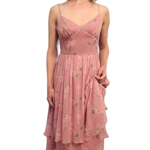 Betsey Johnson New York y2k 1990s pink roses sheer silk princess floral sundress cottagecore romantic Valentine&#39;s Day formal fairycore