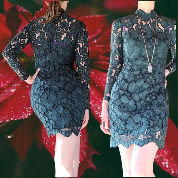 Betsey Johnson Dark Green Vintage Roses Floral Lace Overlay Bodycon Long Sleeves Turtleneck Sexy Evening Holiday Formal Mini Dress Vintage - Etsy Canada Betsey Johnson Dark Green Vintage Roses Floral Lace Overlay Bodycon Long Sleeves Turtleneck Sexy Evening Holiday Formal Mini Dress Vintage - Etsy Canada