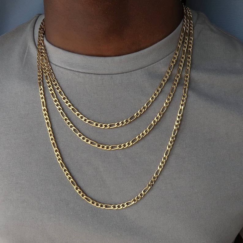 18k Gold Figaro Chain Necklace for Men 