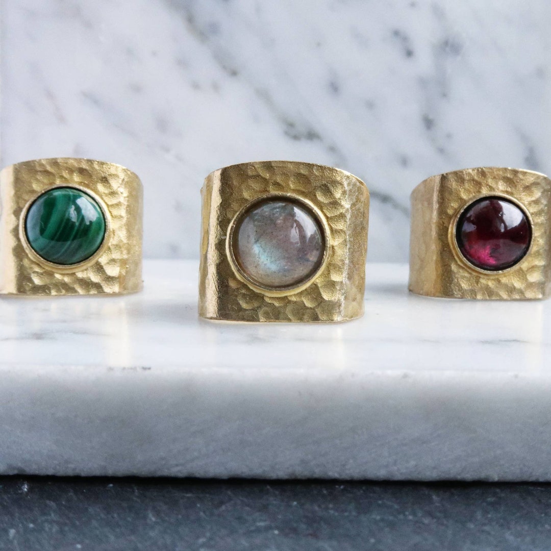Finger Cuff Gemstone Ring Brass Finger Cuffs Labradoring Etsy