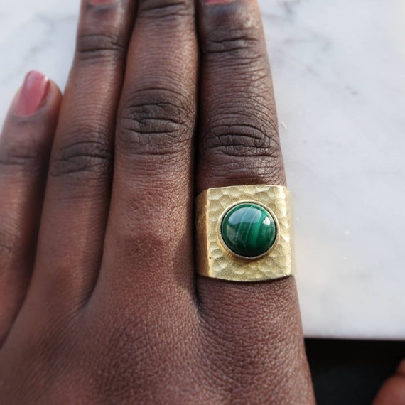 gold natural green malachite ring for women natural gemstone ring Malachite ring