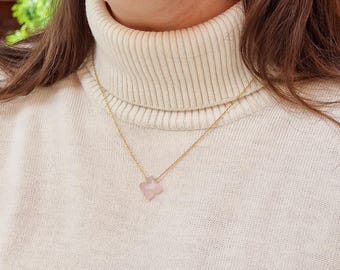 Rose Quartz Love Necklace – Dainty Gold Flower Pendant, Natural Gemstone heart chakra Jewelry