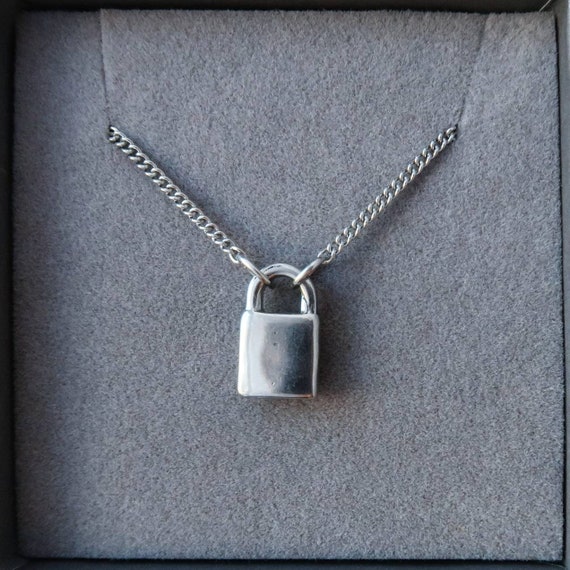 Stainless Steel Chain Necklace Lock Key Pendant Necklace Couple Padlock Necklace, Kids Unisex, Size: One size, Silver