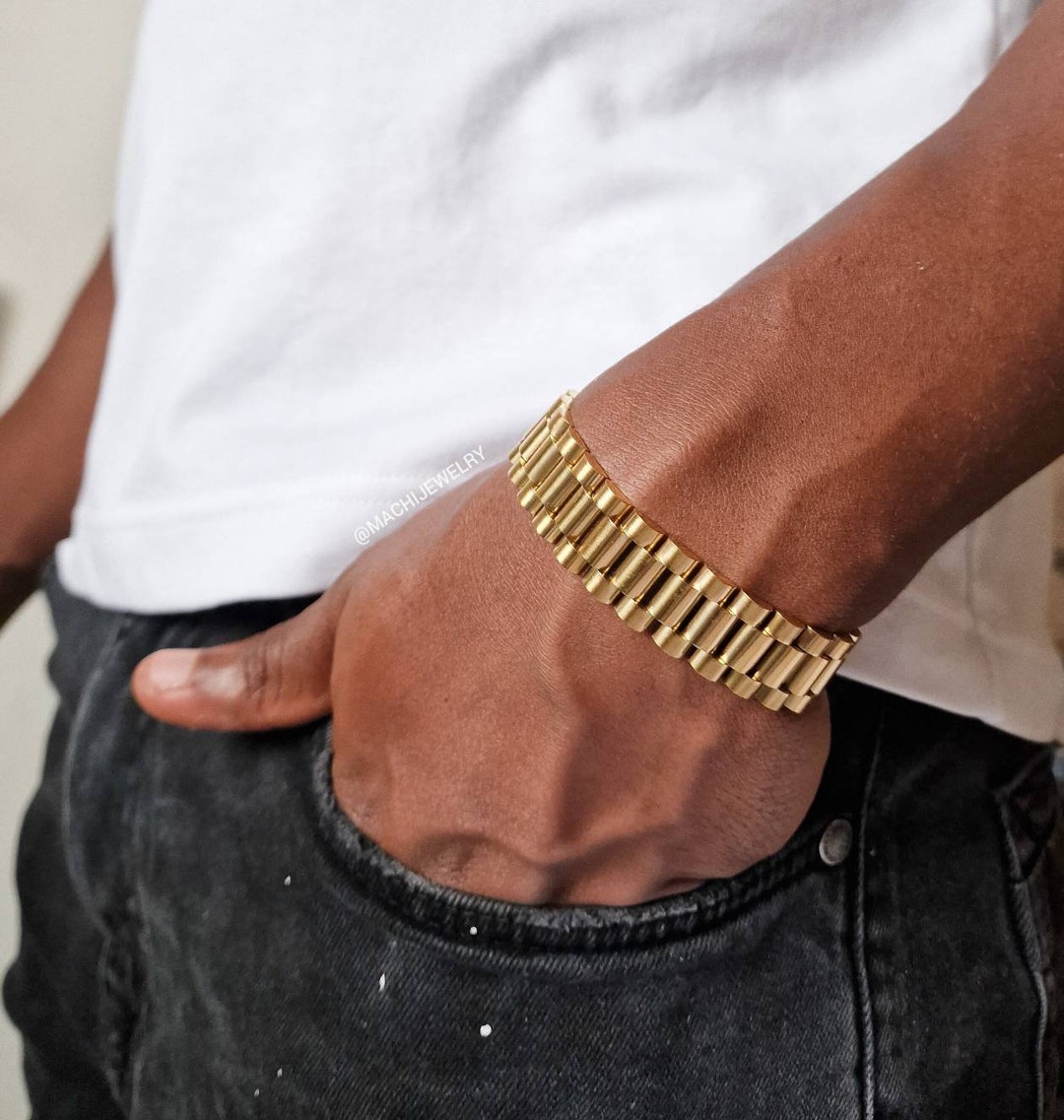 Ostrada Two Tone Gold 15mm Mens Bracelet – Trendzio Jewelry