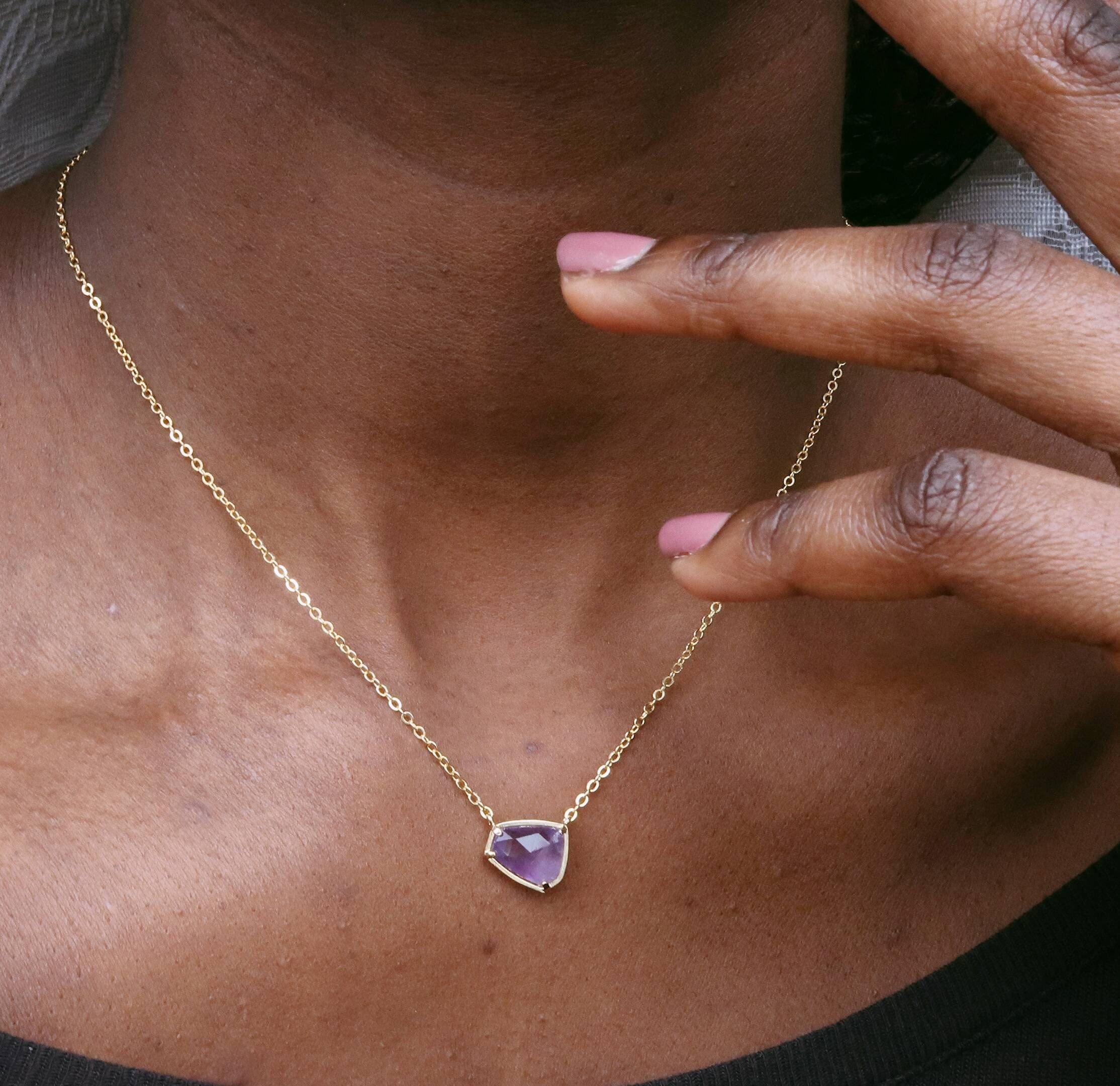 Ciondolo Collana Ametista Esagramma Viola – Pietra Naturale, Cordone Regolabile, Nuovo Con Etichette - 4