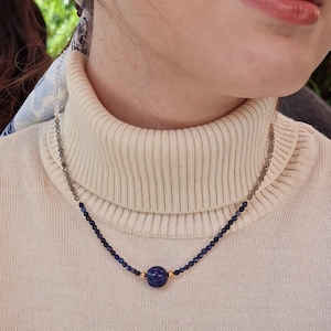 Elegant Lapis Lazuli Beaded Necklace with Rainbow Moonstone and Labradorite Accents – Perfect Boho Chic Jewelry gift for wife