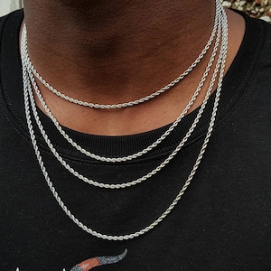 2.5mm Silver Rope Chain Necklace Mens Chain Silver twist style minimal mens jewelry