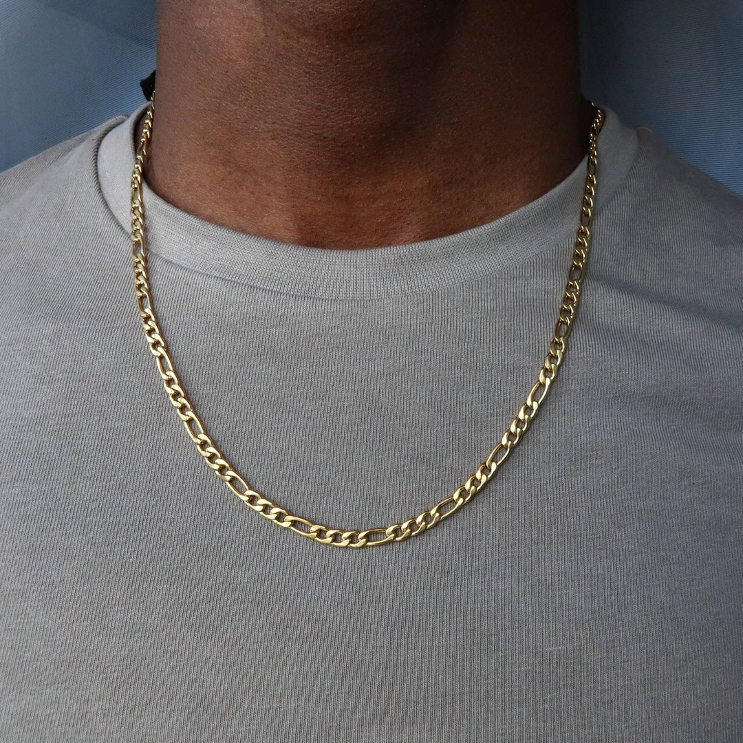 Gold figaro chain necklace for men Mens jewellery 18kGold Italian style  Figaro - Etsy 日本