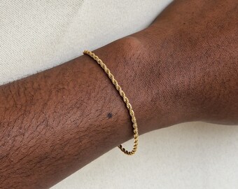 Bracciale intrecciato in corda placcato oro 18k - Catena minimalista da 2 mm