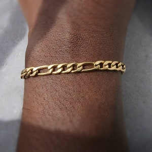 Gold Bracelet figaro men 18kGold mens bracelet wrist man jewellery gift for boyfriend anniversary