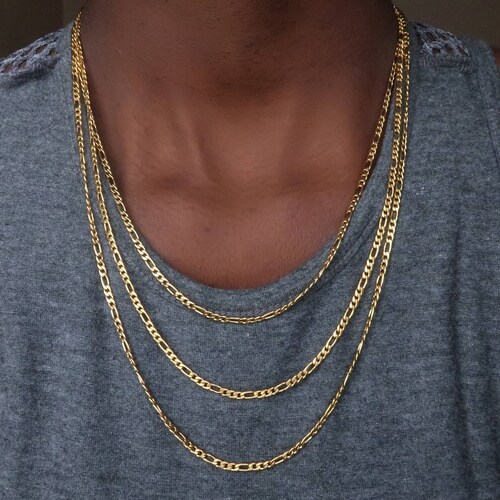 Gold Figaro Chain Necklace 3mm Thin for 