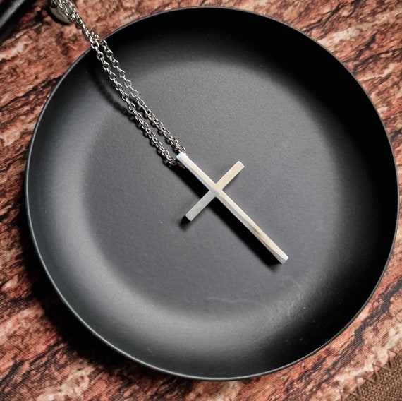 Mens Silver Cross Necklace Stainless Steel Silver Cross Etsy