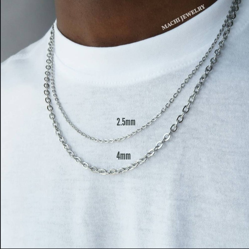 Silver Link Chain Necklace Mens Stainless Steel Link Chain Etsy