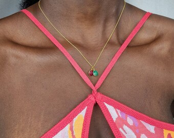 Raw Green Emerald Necklace - Raw red Ruby Gemstone necklace - Gold dainty charm necklace - Birthstone necklaces for women - real gemstone
