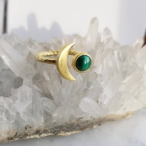 Malachite ring sterling silver womens natural malachite ring gemstone moon boho ring for her