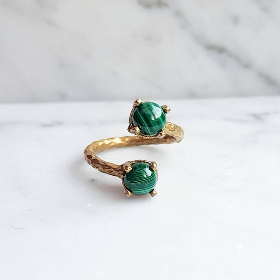 gold natural green malachite ring for women natural gemstone ring Malachite ring