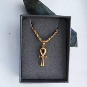 Egyptische Ankh-ketting goud voor mannen en vrouwen, Ankh-hanger 18k goud, ketting levenssleutelsymbool