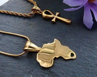 Collana Mappa Africa In Acciaio Inox Con Animali Africani - Ciondolo Etnico, Regalo Uomo