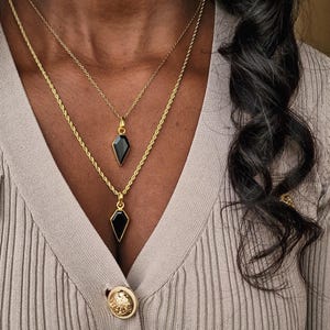 18K Gold Sarg Halskette, Schwarzer Onyx Punkt Anhänger für Männer & Frauen