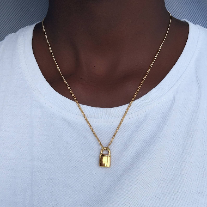 Gold Padlock Necklace Minimal Lock Necklace for Men and Etsy