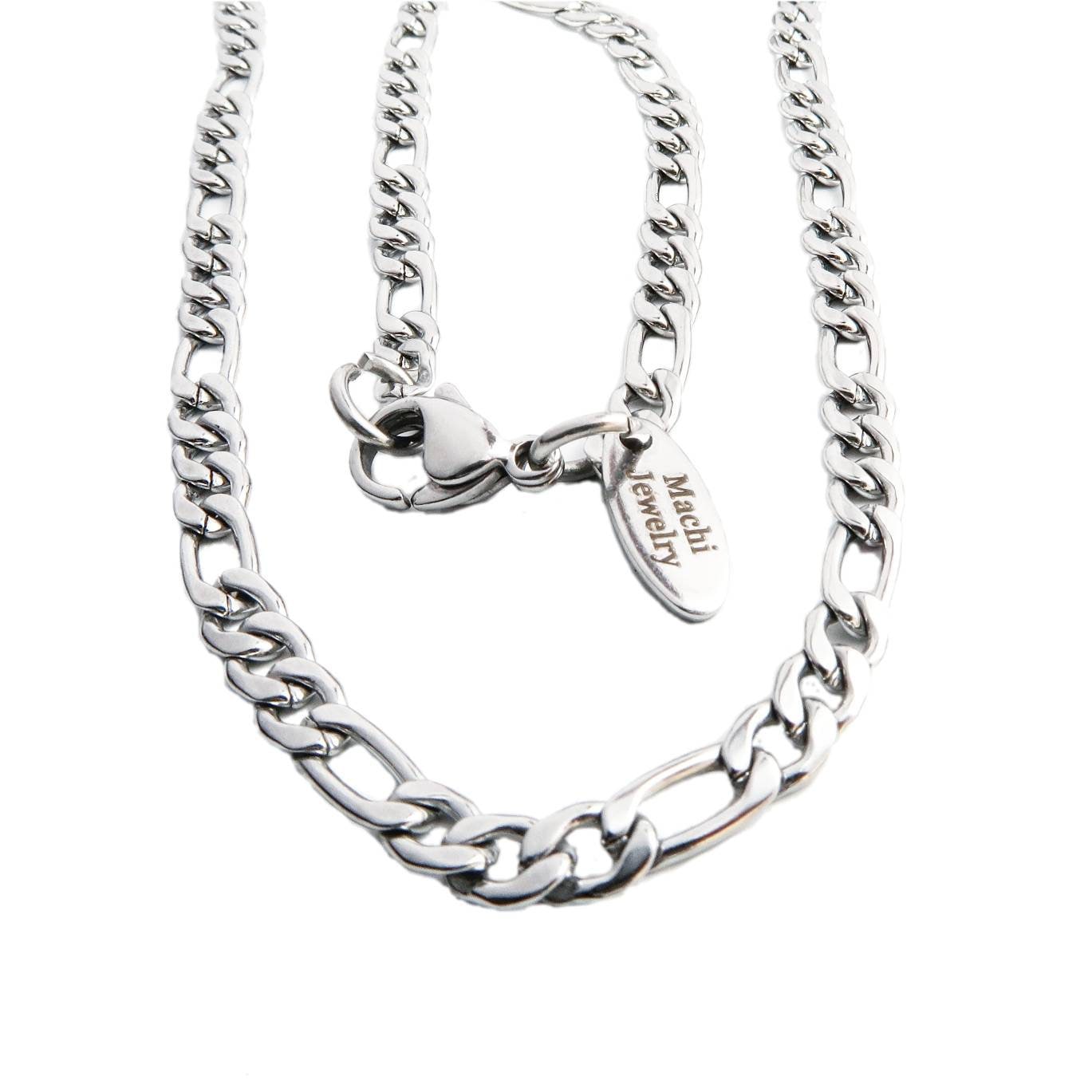 Chaine collier homme femme acier inox maille figaro couleur argent