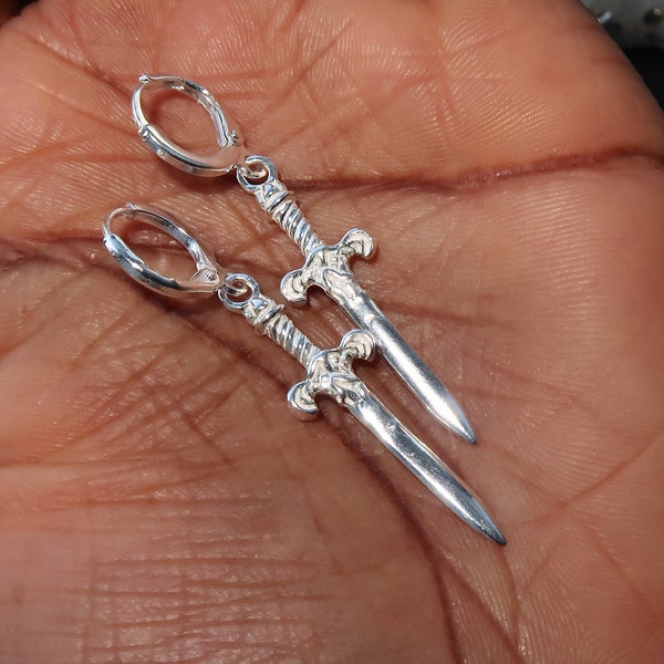 Sterling Silver Sword Earrings - sterling silver dagger Earrings - Dagger sword earrings - knife earrings - medieval statement jewelry