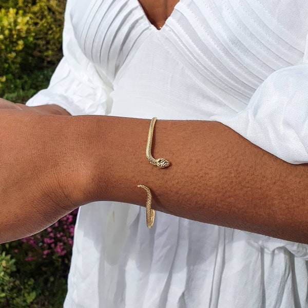 Gold Snake Cuff - Adjustable gold braas snake cuff - slytherin snake bracelet for women - minimal arm  cuff snake - Snake arm cuff boho