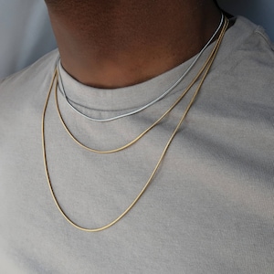 Gold snake Chain Necklace  - Mens gold necklace - Dainty 18k Gold chain women - layered necklace - Gold trace chain - gift for him - gift