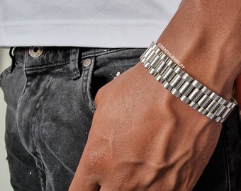 Mens Stainless steel Bracelet - Silver Link bracelet for men - steel arm  bracelet for men - Stainless Steel watch - mens steel bangle -gift
