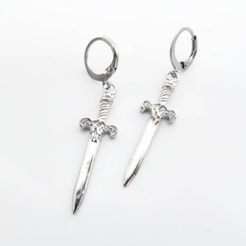Gold sword dagger earrings unisex image 2