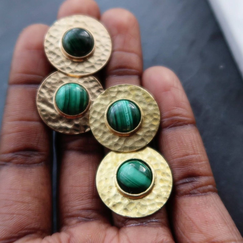 Gold Malachite Stud Earrings Malachite Gemstone Earrings for - Etsy