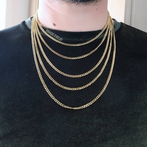 Mens cuban Link chain gold - 3mm 18kgold curb Necklace for men - curbchain - Christmas Jewellery gift for him