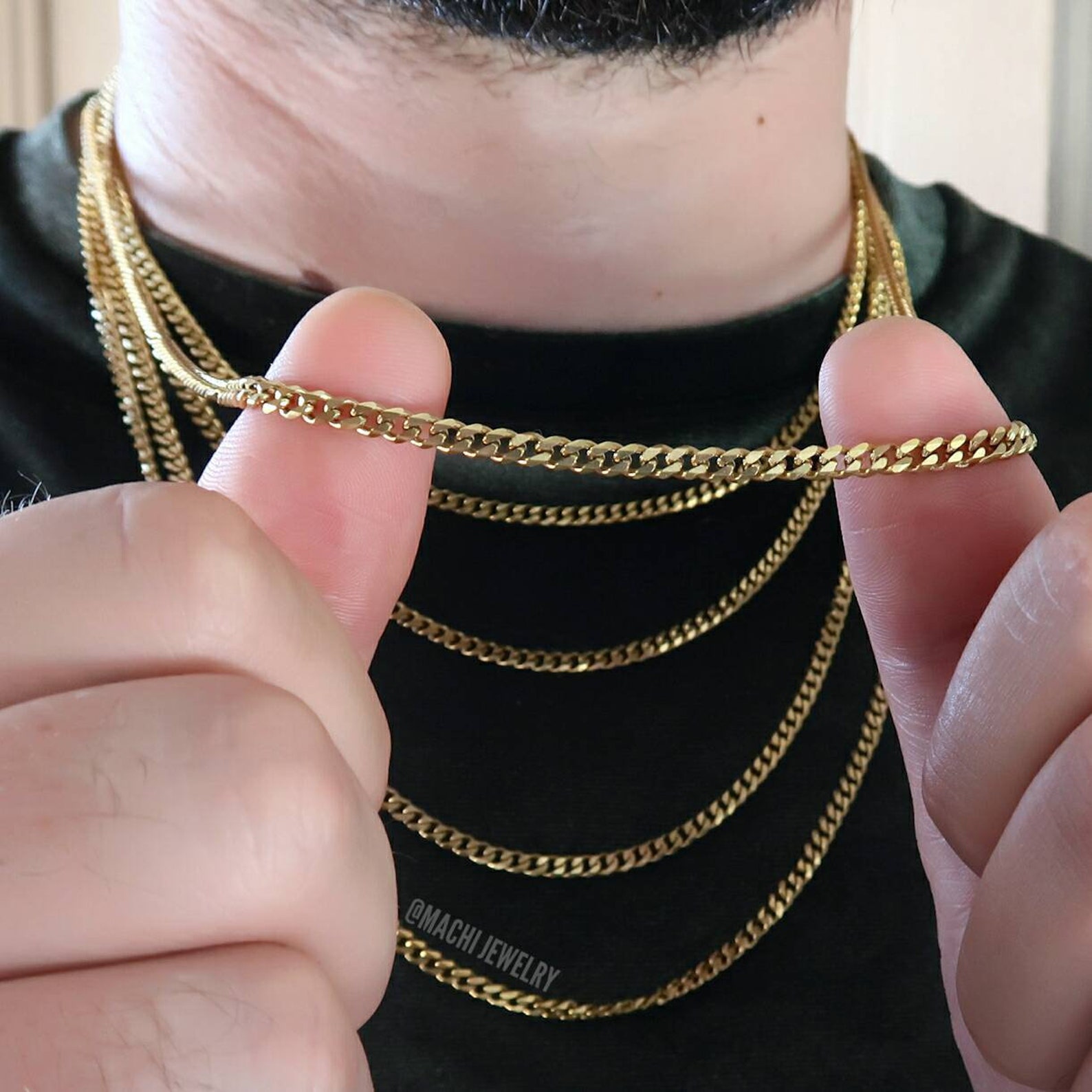 18k gold Cuban link necklace Gold chain for men Miami Etsy