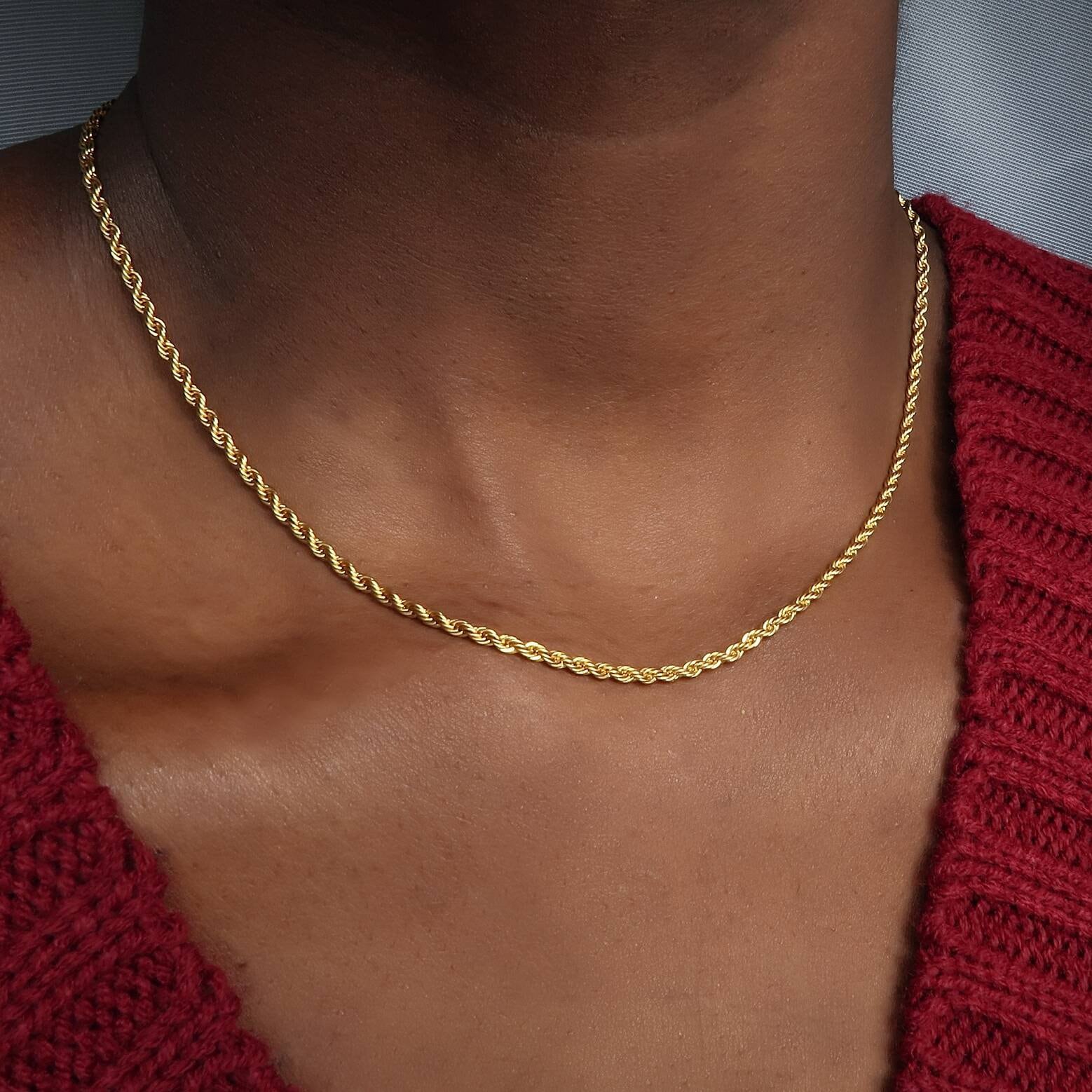 18k Gold Rope Chain Necklace 2mm for Men and Women - Etsy UK