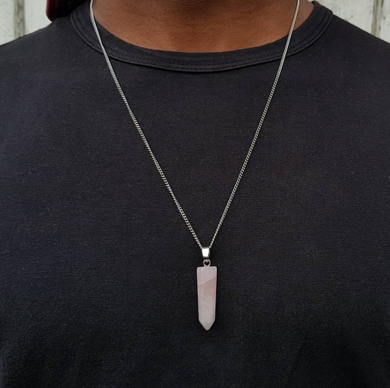 Crystal Necklace Mens Rose Quartz Necklace Rose Quartz Pink