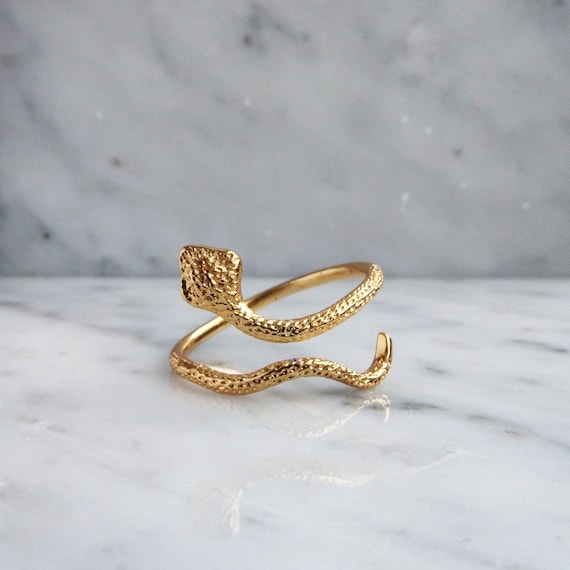 Gold Snake Ring, Serpent Coiled Ring Brass Year of the Snake