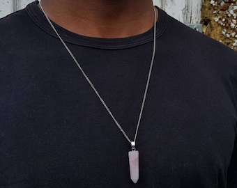 Rose quartz necklace mens point rose quartz silver chain necklace valentines day gift for men him