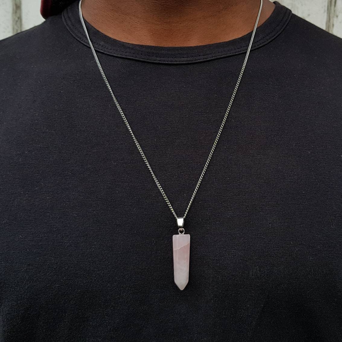 comprender Proscrito medio Collar de punto de cuarzo rosa para hombre Plata Joyas de - Etsy México