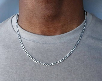 Mens Stainless Steel Figaro Chain Necklace - 4mm Width