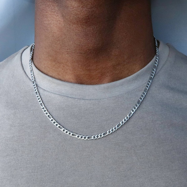 Stainless steel Figaro Chain necklace - stainless steel Silver figaro chain - Mens Necklace  - Valentines day gift for him - minimalistic