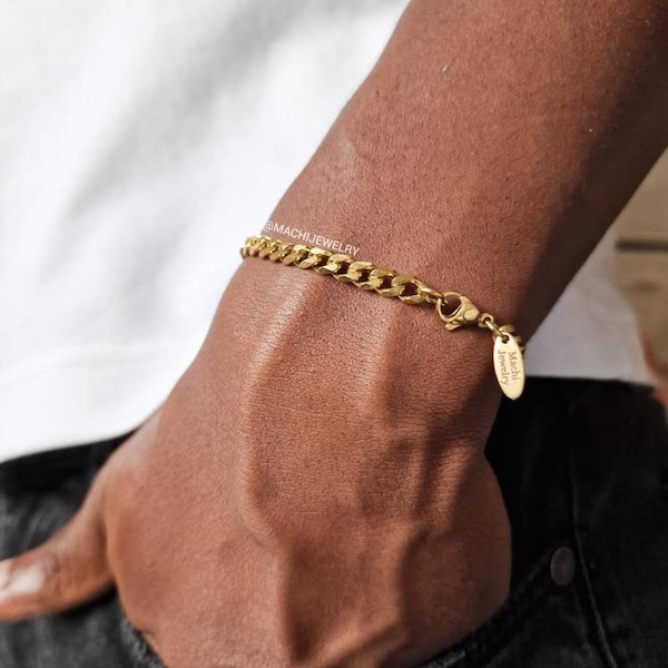 Mens Gold Bracelet - Cuban link chain bracelet - curb chain bracelets - Cuban Mens Bracelet 18k gold