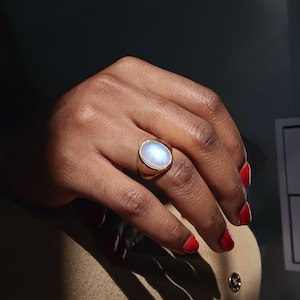 Rainbow Moonstone statement ring Gold brass bohemian gemstone ring for women natural jewellery