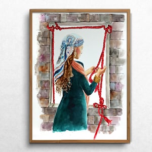 Rahab painting, Christian Art Print, Rahab at window, Bible Stories Art, Saved by her faith, Watercolor Portrait, Women of the Bible